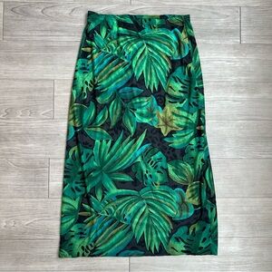 Vintage 80s Carole Little Black Palm Leaf Print Tropical Maxi Skirt Size S